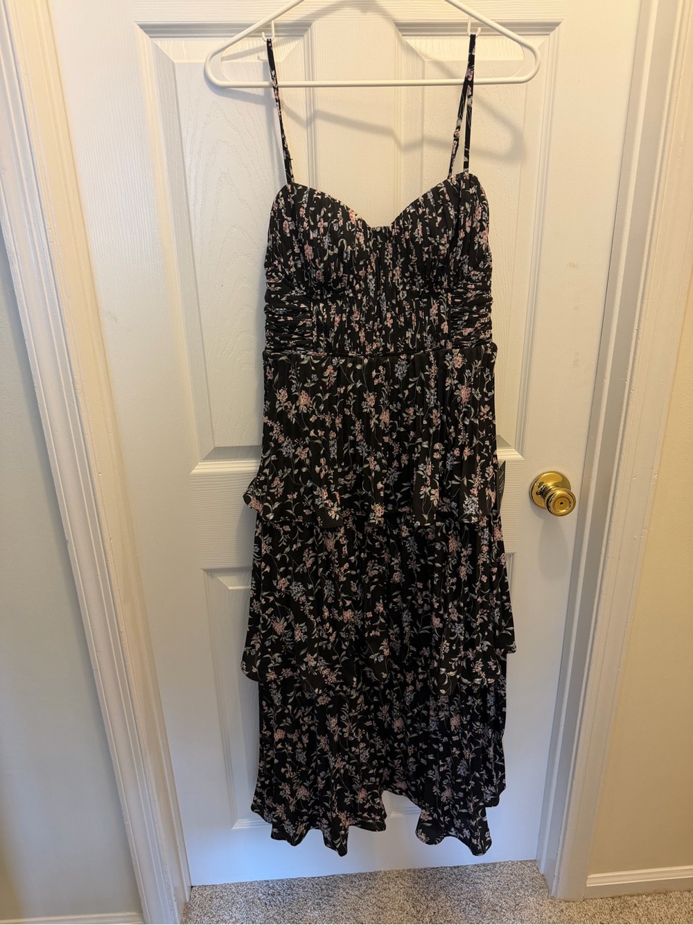 Lulu's Black Midi Dress with Pink Floral Print